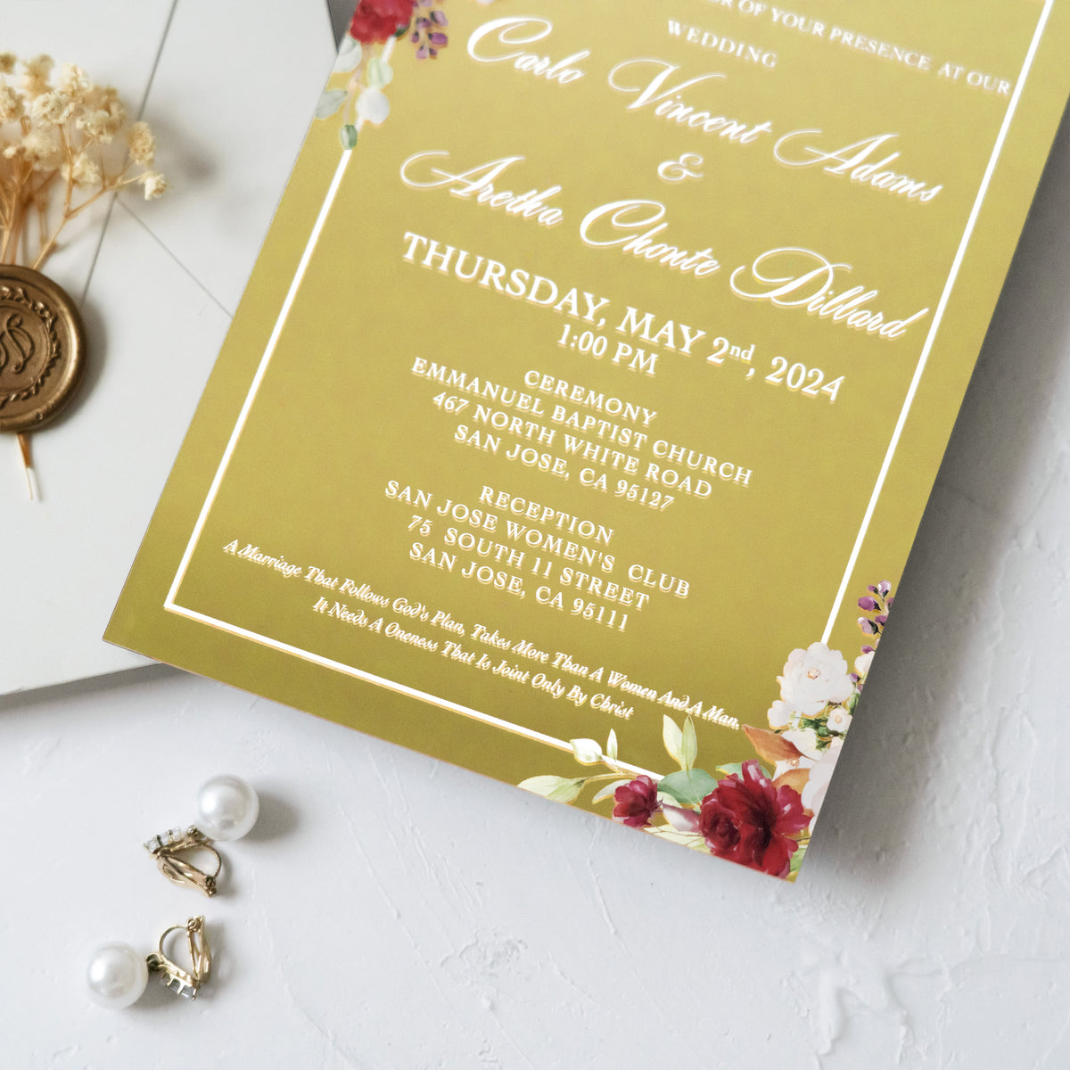 PONATIA Gold Mirror Wedding Invitation Cards with Shiny Ivory Euro Flap Envelope-2mm/0.7"
