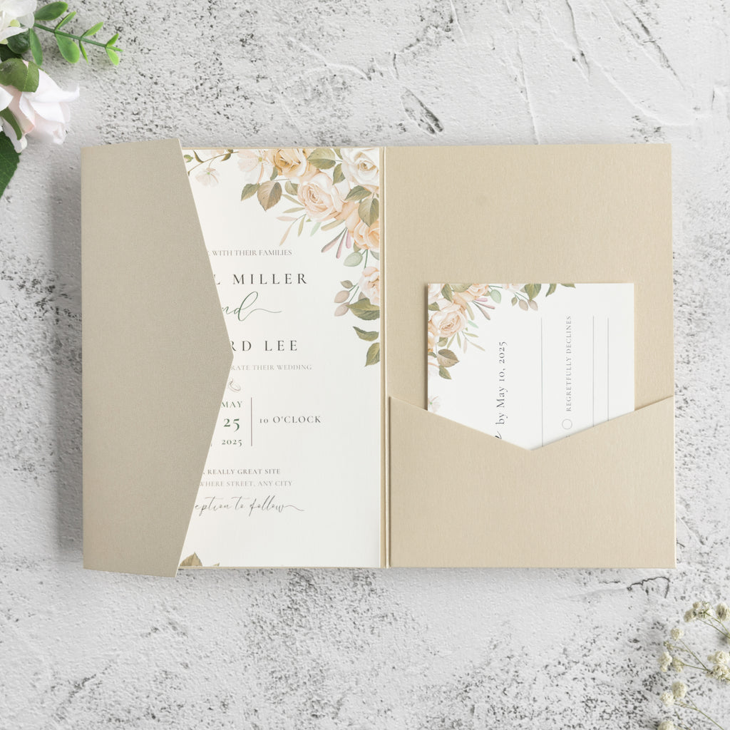 PONATIA 20 PCS Champagne Tri-fold Wedding Invitation Pockets for 5x7 Wedding Cards