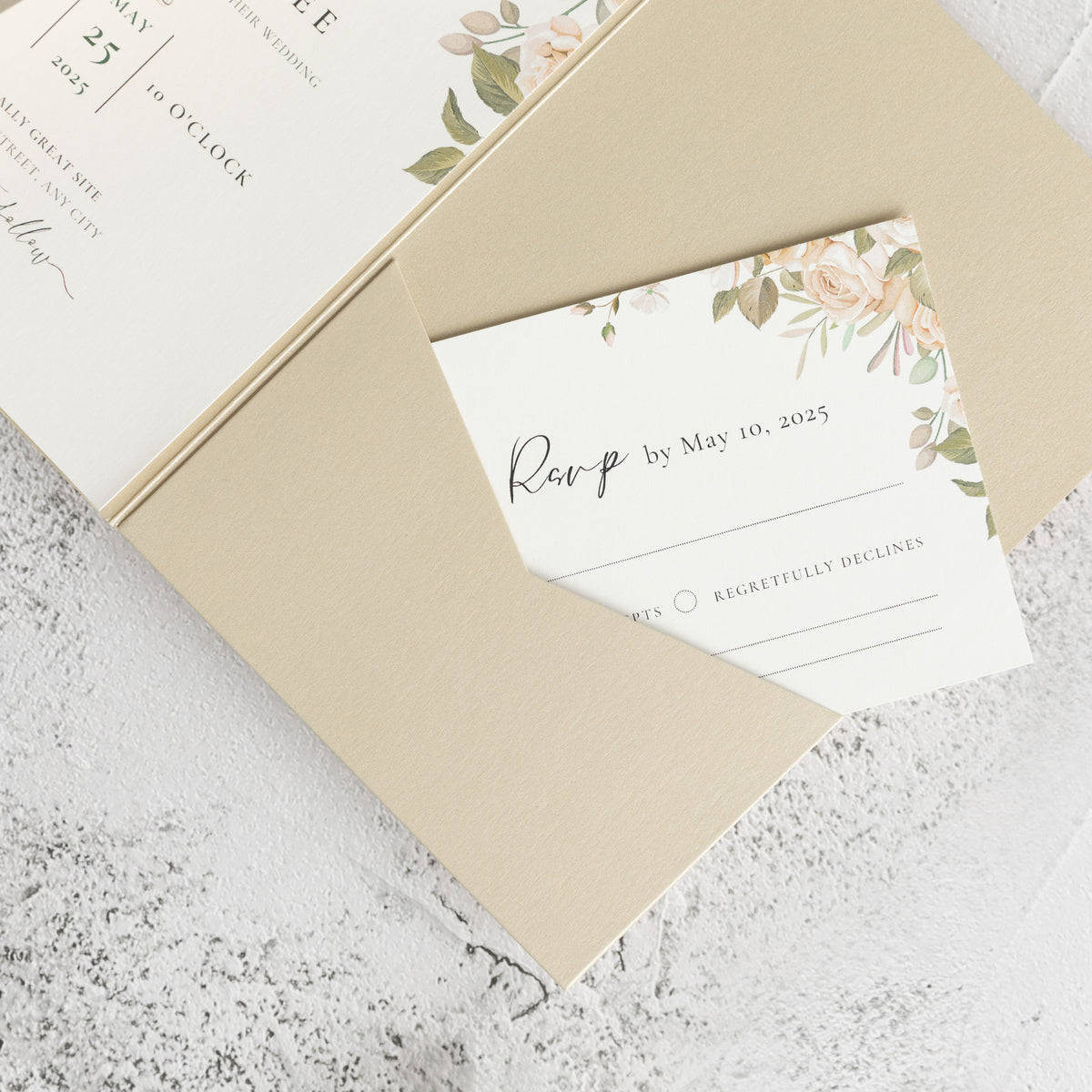 PONATIA 20 PCS Champagne Tri-fold Wedding Invitation Pockets for 5x7 Wedding Cards