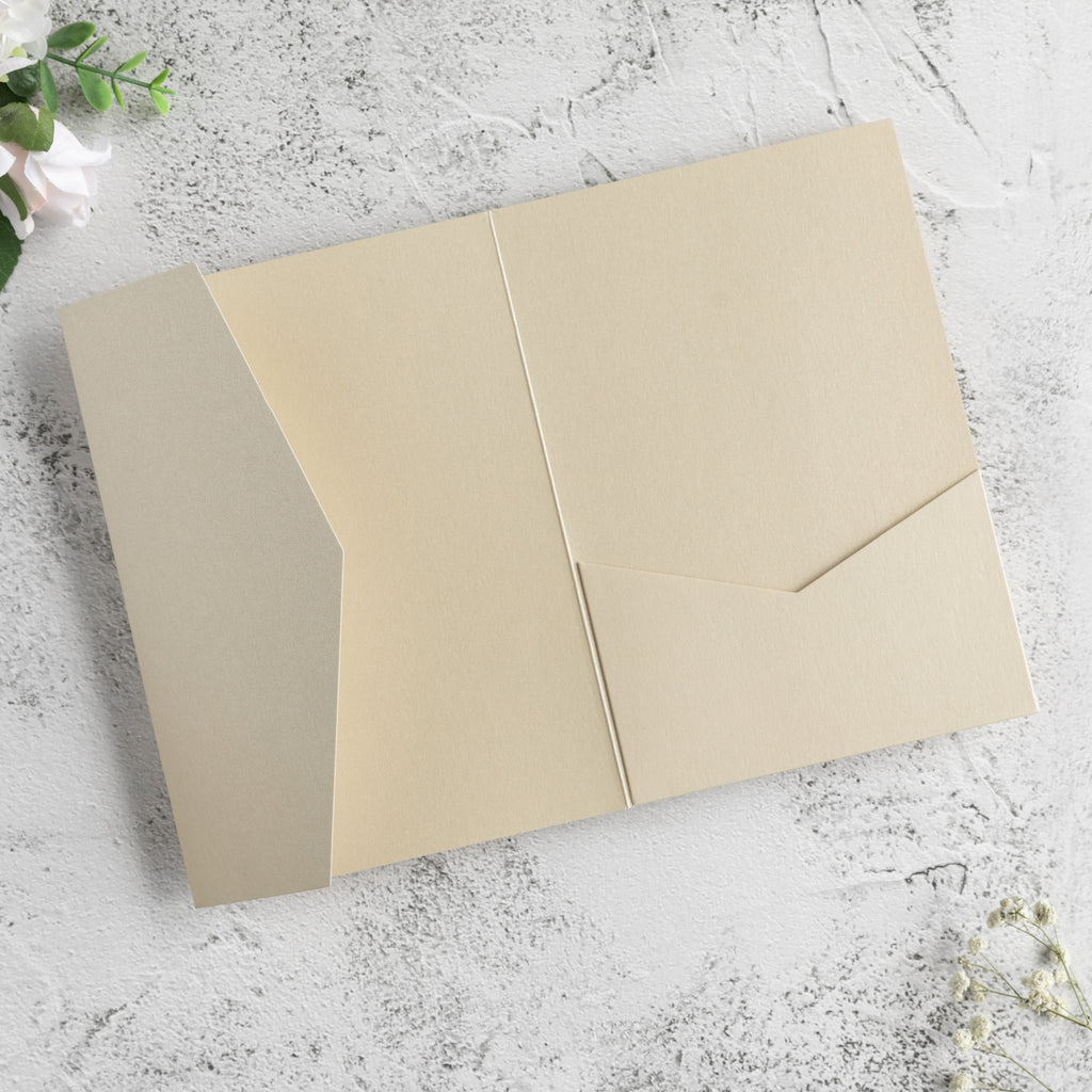 PONATIA 20 PCS Champagne Tri-fold Wedding Invitation Pockets for 5x7 Wedding Cards