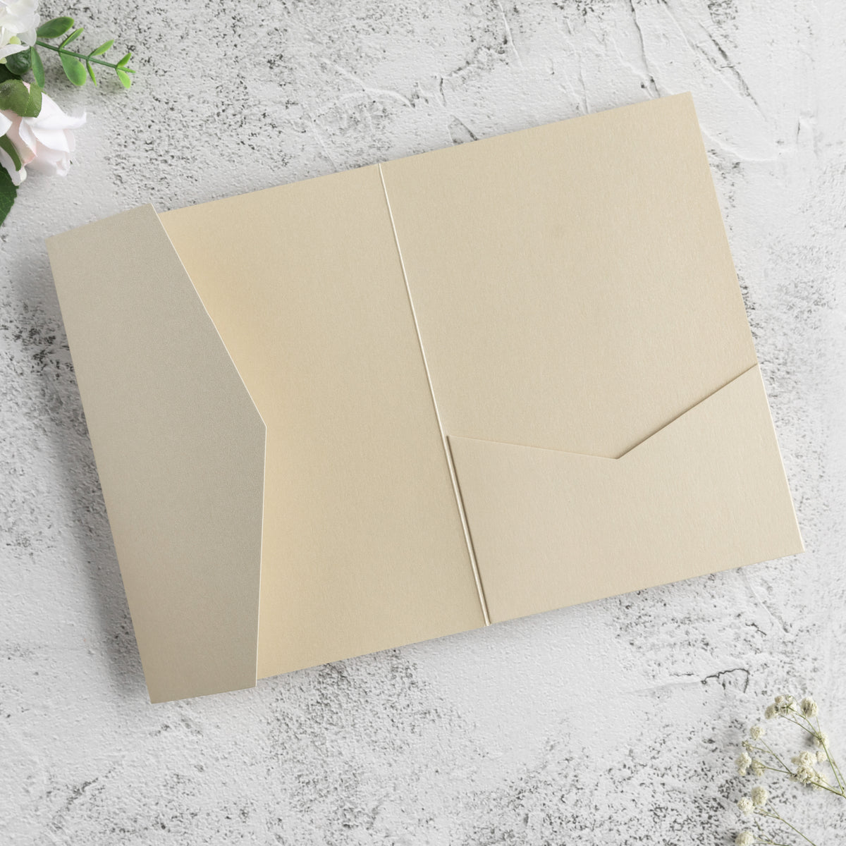 PONATIA 20 PCS Champagne Tri-fold Wedding Invitation Pockets for 5x7 Wedding Cards