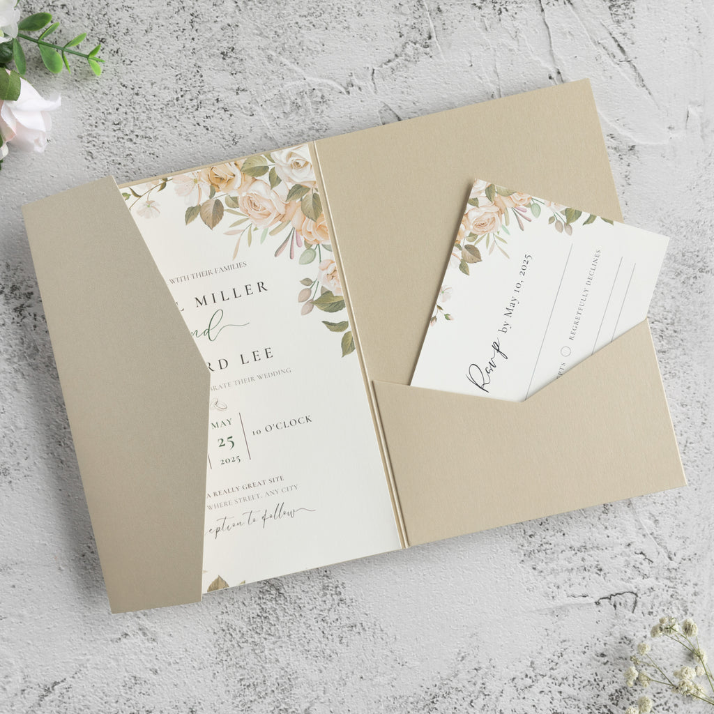 PONATIA 20 PCS Champagne Tri-fold Wedding Invitation Pockets for 5x7 Wedding Cards