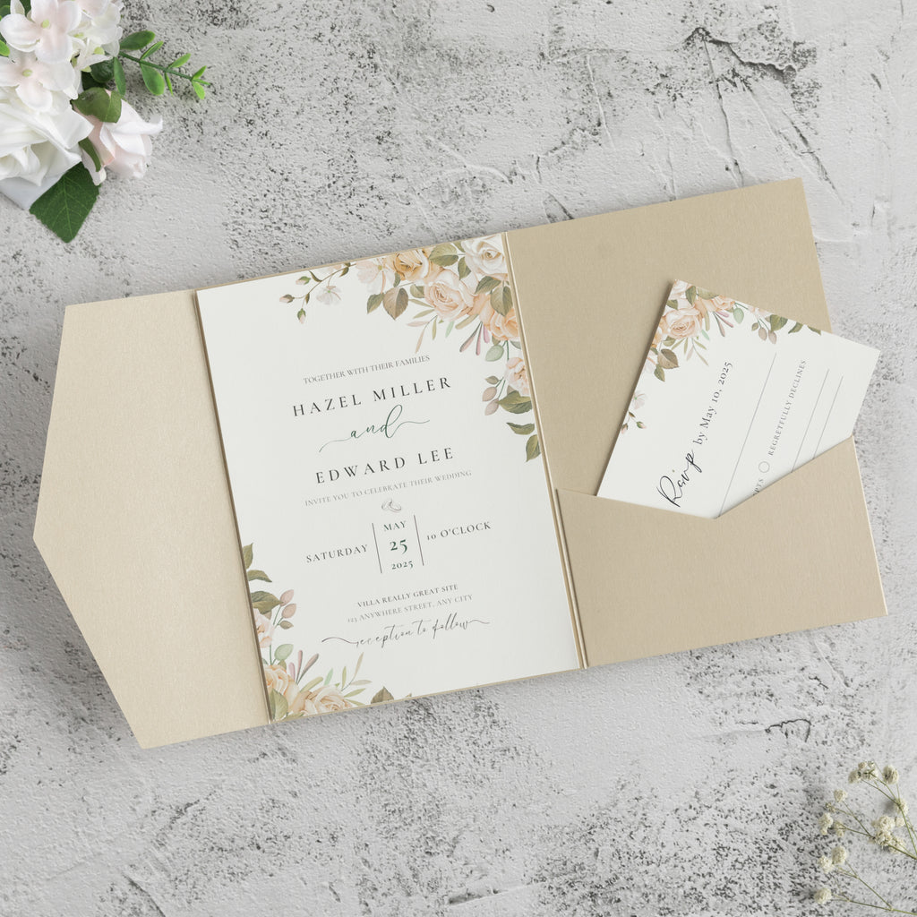 PONATIA 20 PCS Champagne Tri-fold Wedding Invitation Pockets for 5x7 Wedding Cards