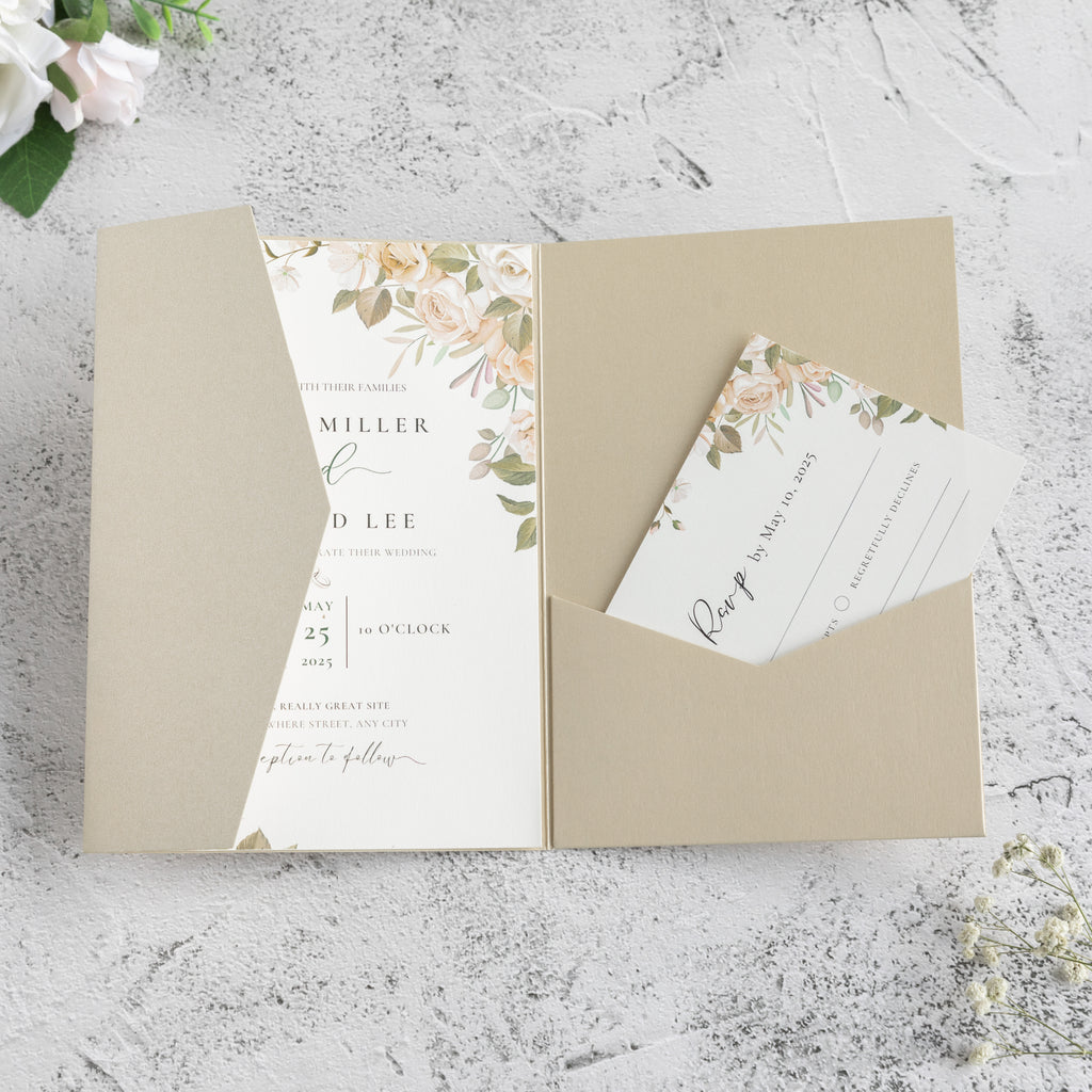 PONATIA 20 PCS Champagne Tri-fold Wedding Invitation Pockets for 5x7 Wedding Cards