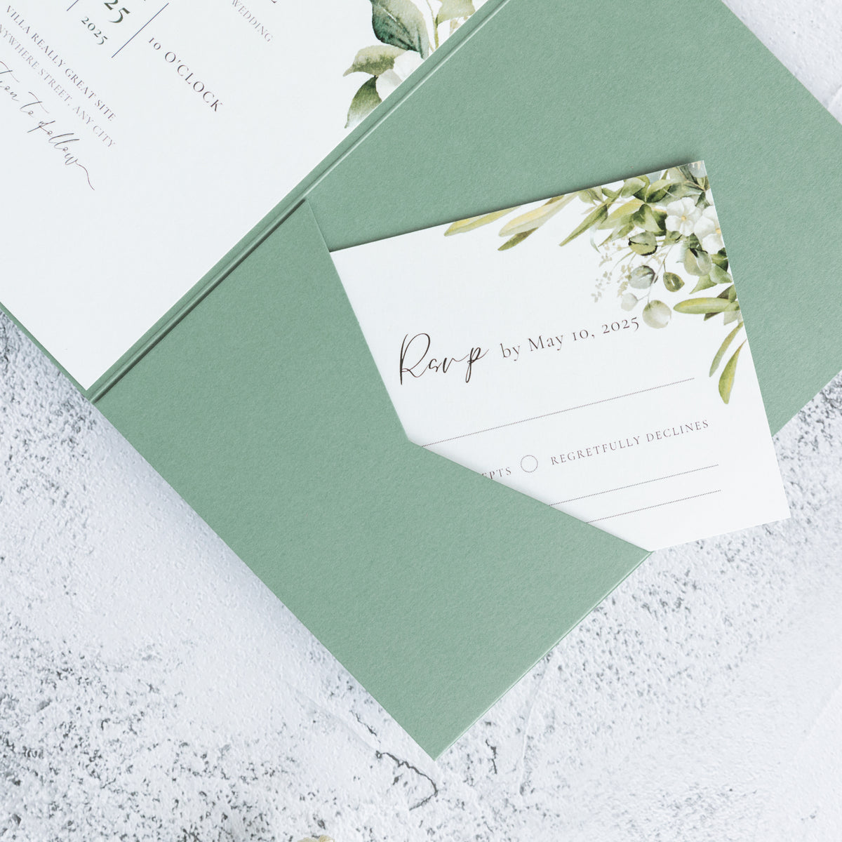 PONATIA 20 PCS Sage Green Tri-fold Wedding Invitation Pockets for 5x7 Wedding Cards