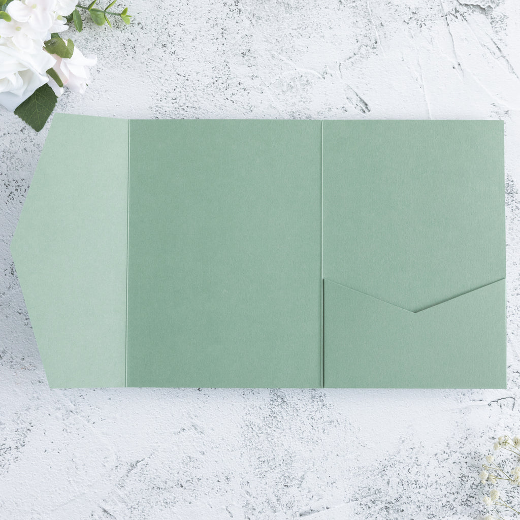 PONATIA 20 PCS Sage Green Tri-fold Wedding Invitation Pockets for 5x7 Wedding Cards