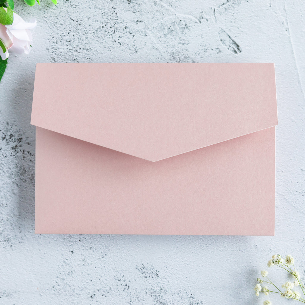 PONATIA 20 PCS Blush Pink Tri-fold Wedding Invitation Pockets for 5x7 Wedding Cards