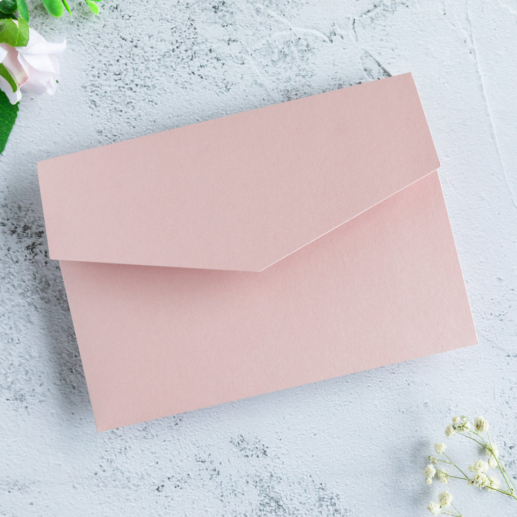 PONATIA 20 PCS Blush Pink Tri-fold Wedding Invitation Pockets for 5x7 Wedding Cards
