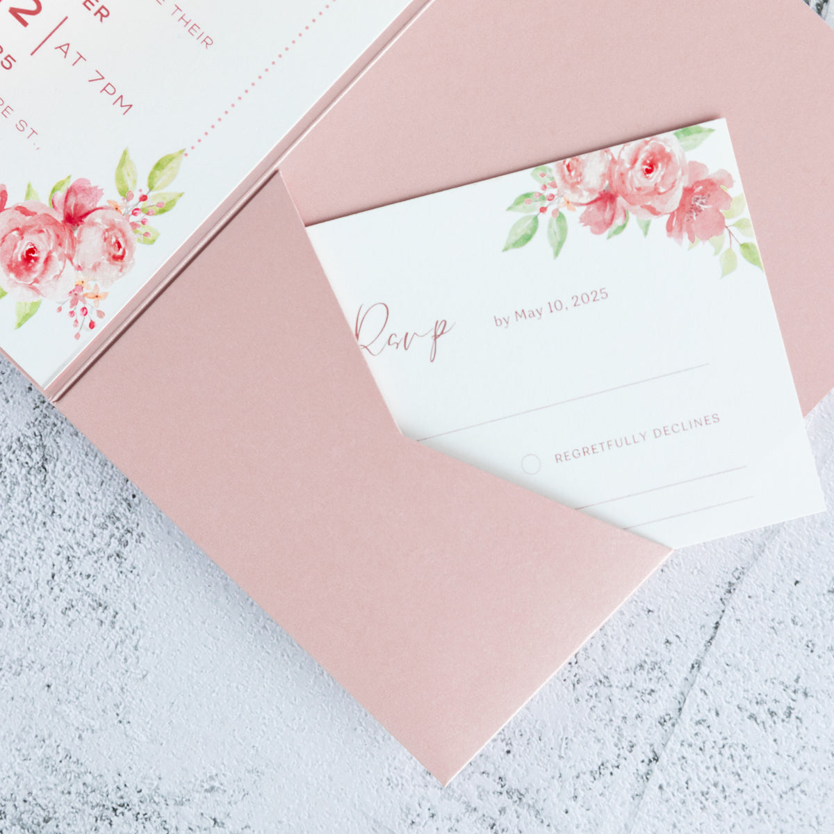 PONATIA 20 PCS Blush Pink Tri-fold Wedding Invitation Pockets for 5x7 Wedding Cards