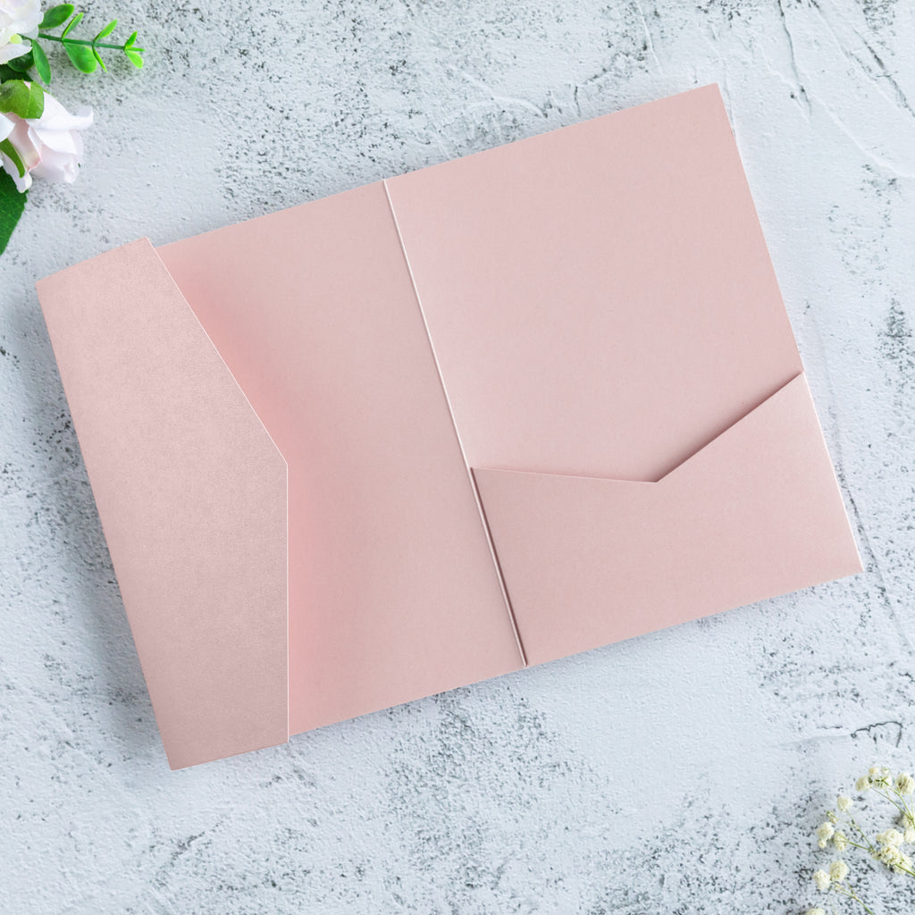 PONATIA 20 PCS Blush Pink Tri-fold Wedding Invitation Pockets for 5x7 Wedding Cards