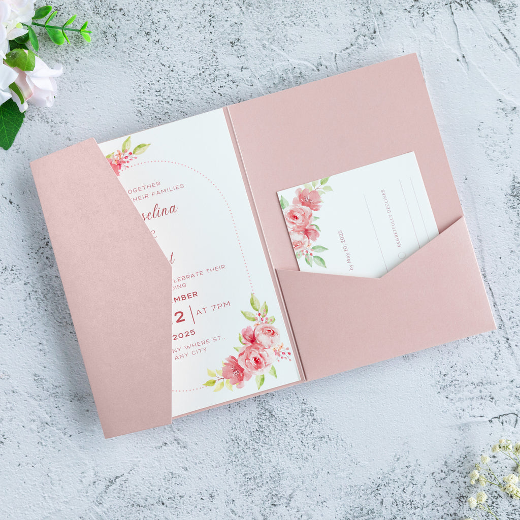 PONATIA 20 PCS Blush Pink Tri-fold Wedding Invitation Pockets for 5x7 Wedding Cards