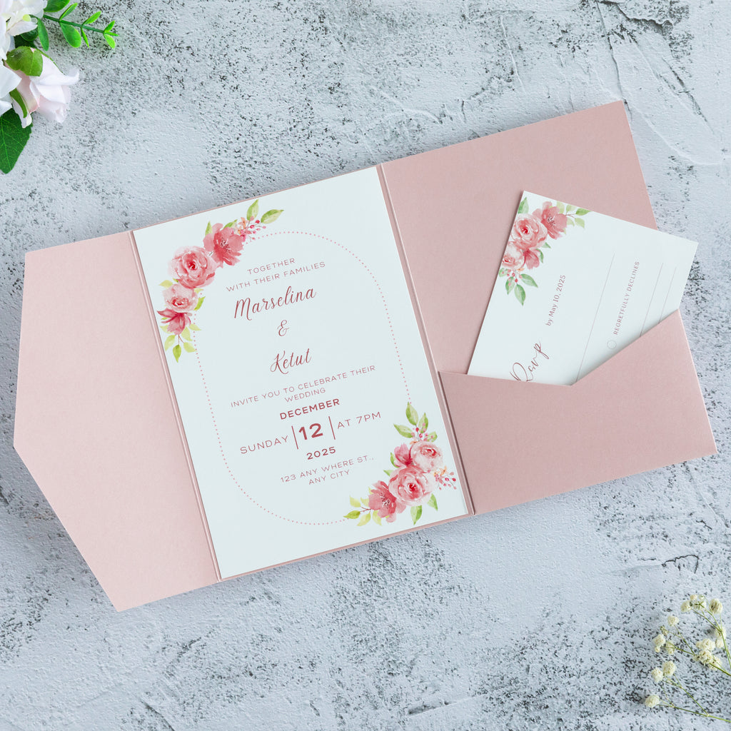 PONATIA 20 PCS Blush Pink Tri-fold Wedding Invitation Pockets for 5x7 Wedding Cards
