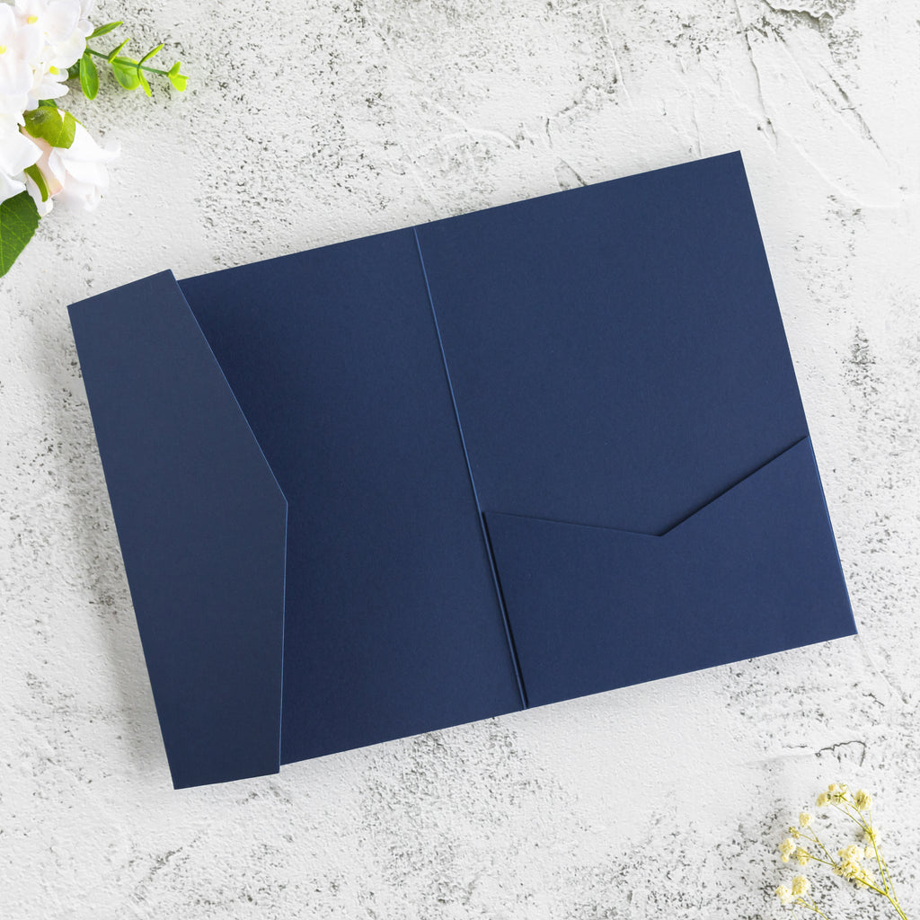 PONATIA 20 PCS Navy Blue Tri-fold Wedding Invitation Pockets for 5x7 Wedding Cards