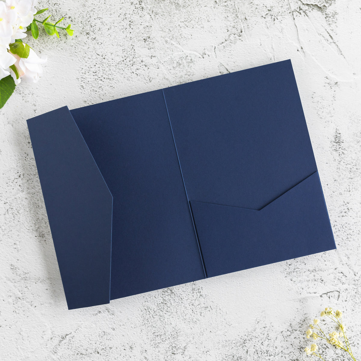 PONATIA 20 PCS Navy Blue Tri-fold Wedding Invitation Pockets for 5x7 Wedding Cards