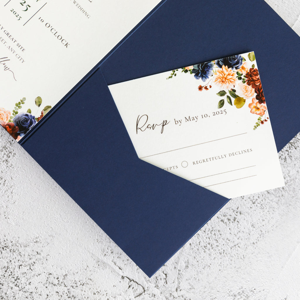 PONATIA 20 PCS Navy Blue Tri-fold Wedding Invitation Pockets for 5x7 Wedding Cards