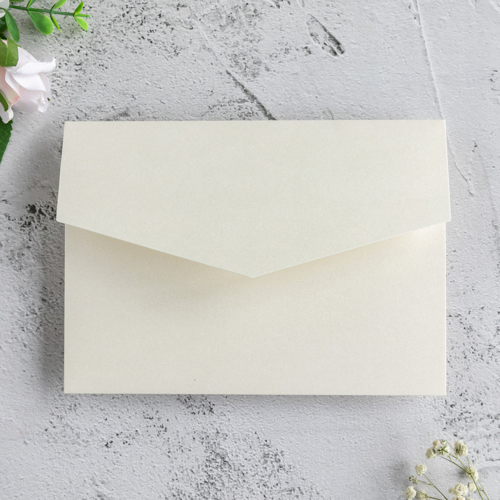 PONATIA 20 PCS Ivory Tri-fold Wedding Invitation Pockets for 5x7 Wedding Cards