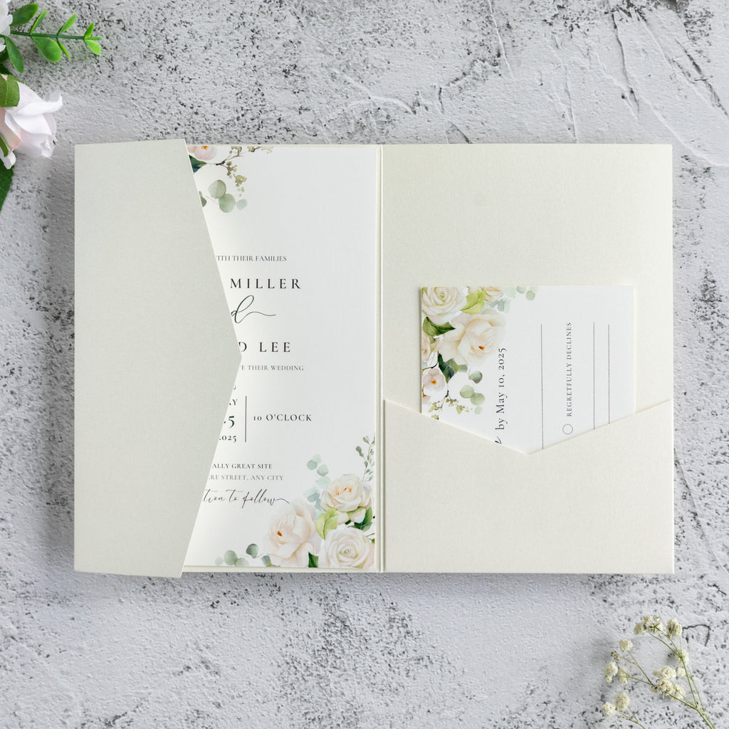 PONATIA 20 PCS Ivory Tri-fold Wedding Invitation Pockets for 5x7 Wedding Cards