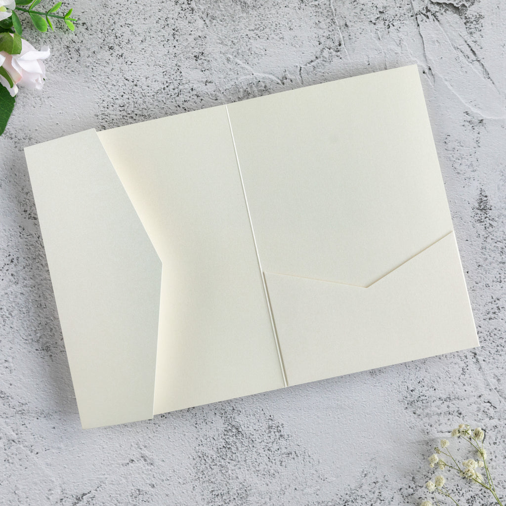 PONATIA 20 PCS Ivory Tri-fold Wedding Invitation Pockets for 5x7 Wedding Cards