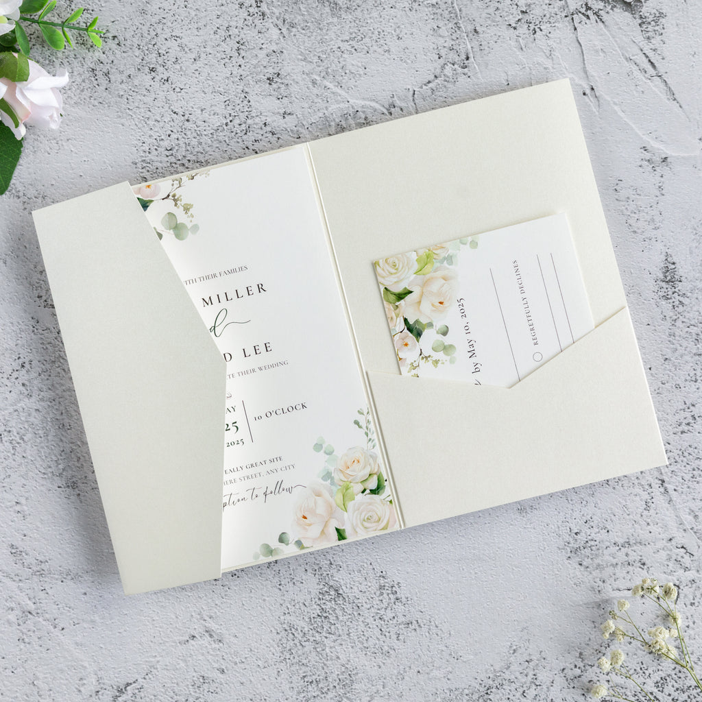 PONATIA 20 PCS Ivory Tri-fold Wedding Invitation Pockets for 5x7 Wedding Cards