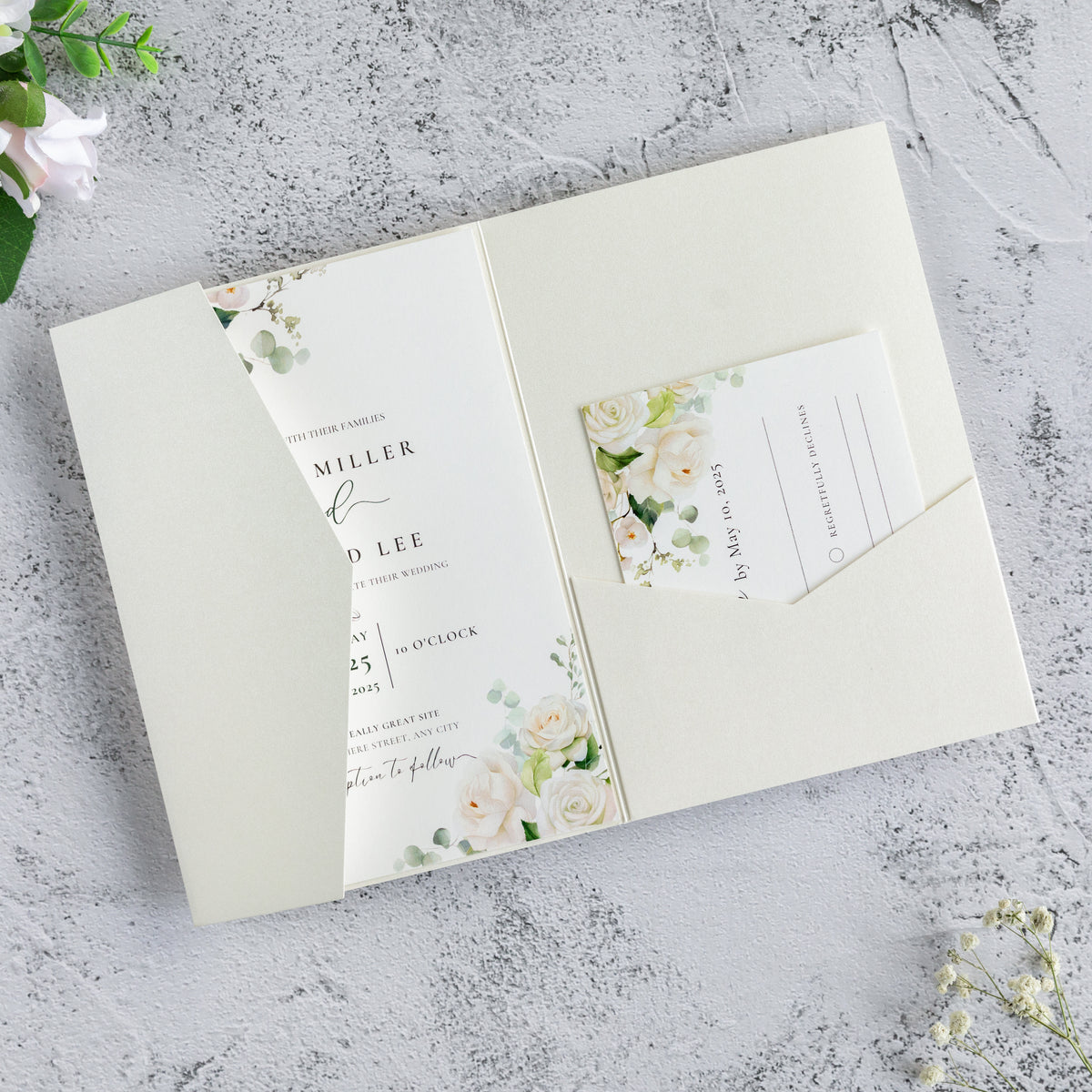 PONATIA 20 PCS Ivory Tri-fold Wedding Invitation Pockets for 5x7 Wedding Cards