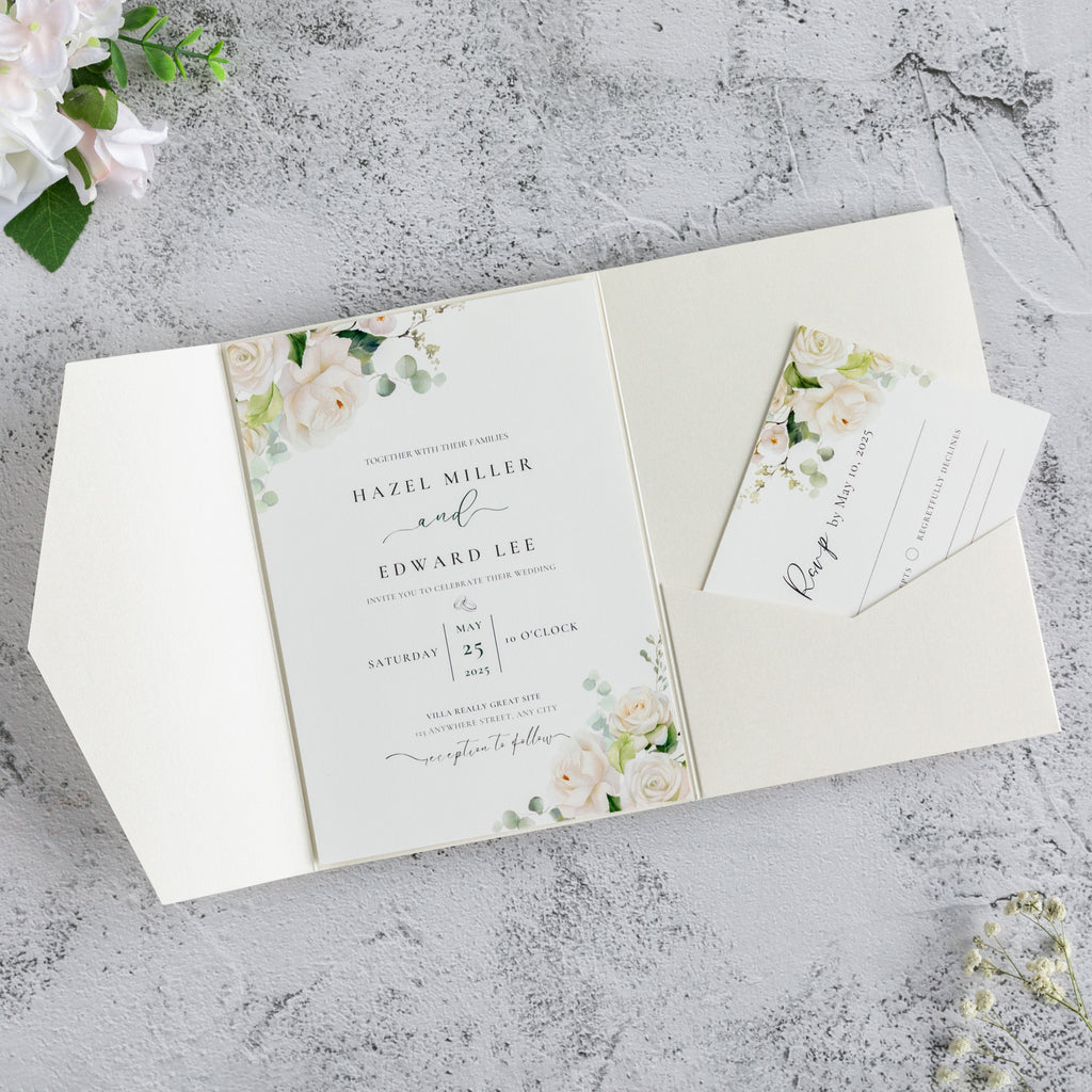 PONATIA 20 PCS Ivory Tri-fold Wedding Invitation Pockets for 5x7 Wedding Cards