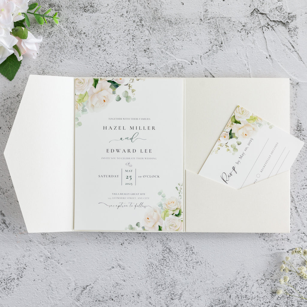 PONATIA 20 PCS Ivory Tri-fold Wedding Invitation Pockets for 5x7 Wedding Cards