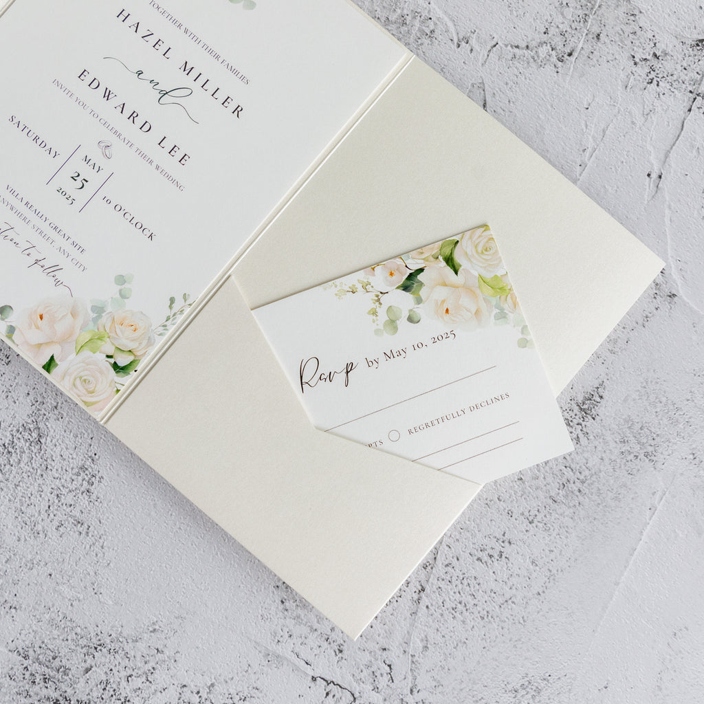 PONATIA 20 PCS Ivory Tri-fold Wedding Invitation Pockets for 5x7 Wedding Cards