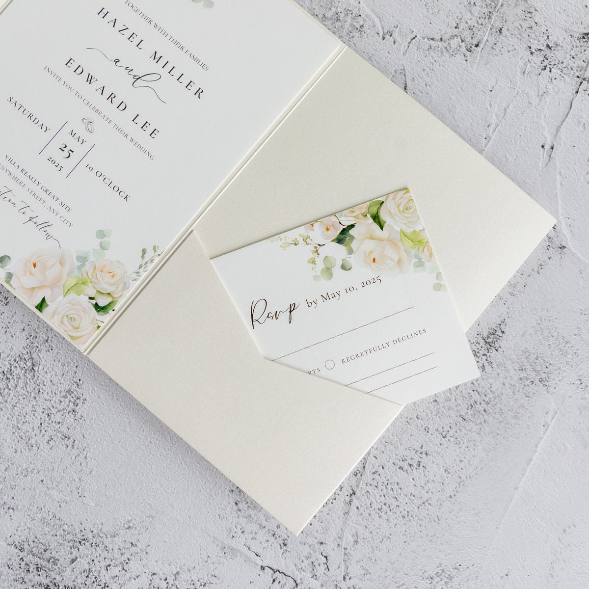 PONATIA 20 PCS Ivory Tri-fold Wedding Invitation Pockets for 5x7 Wedding Cards