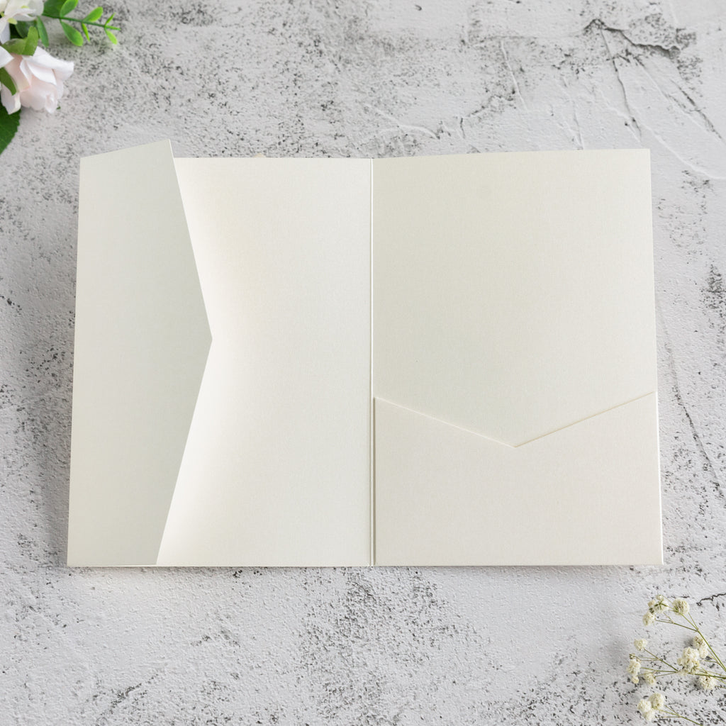 PONATIA 20 PCS Ivory Tri-fold Wedding Invitation Pockets for 5x7 Wedding Cards