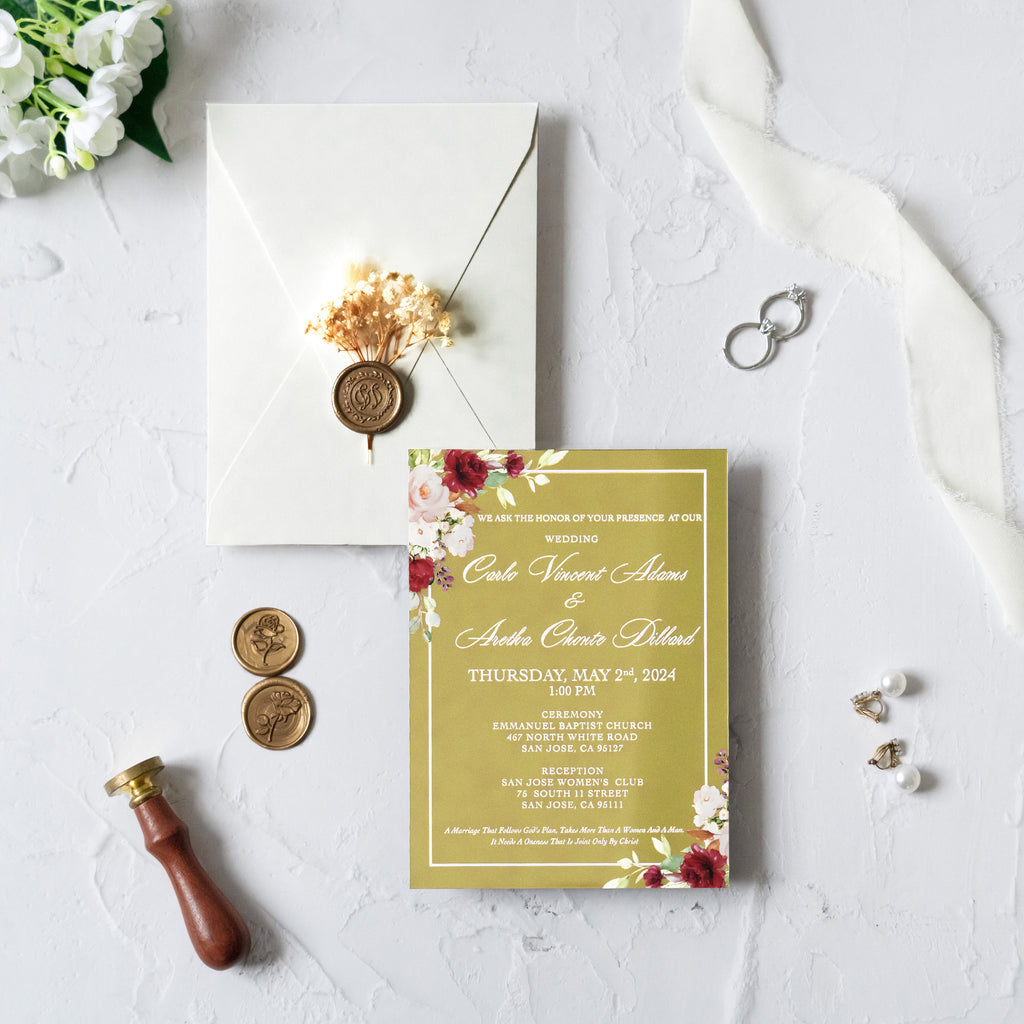 PONATIA Gold Mirror Wedding Invitation Cards with Shiny Ivory Euro Flap Envelope-2mm/0.7"