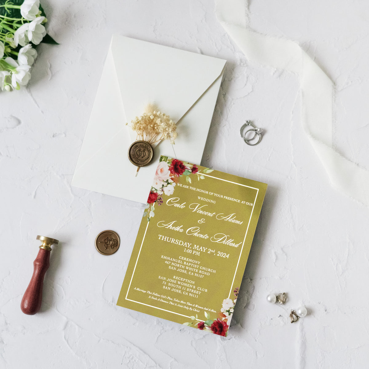 PONATIA Gold Mirror Wedding Invitation Cards with Shiny Ivory Euro Flap Envelope-2mm/0.7"