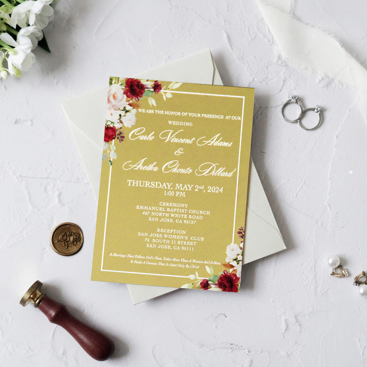 PONATIA Gold Mirror Wedding Invitation Cards with Shiny Ivory Euro Flap Envelope-2mm/0.7"