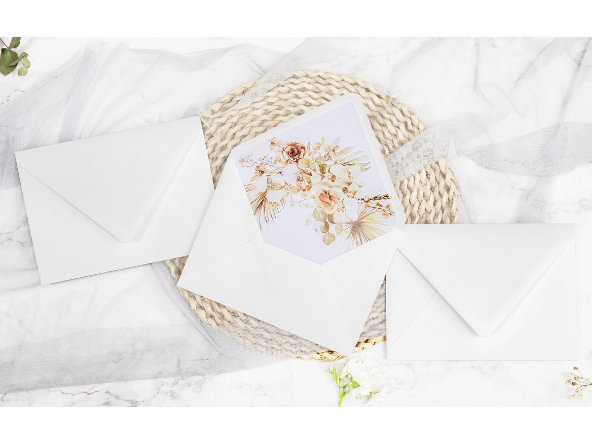 PONATIA 50 Pieces Ivory & Boho Floral Liner Euro Flap Envelopes for  Wedding Invitation Card