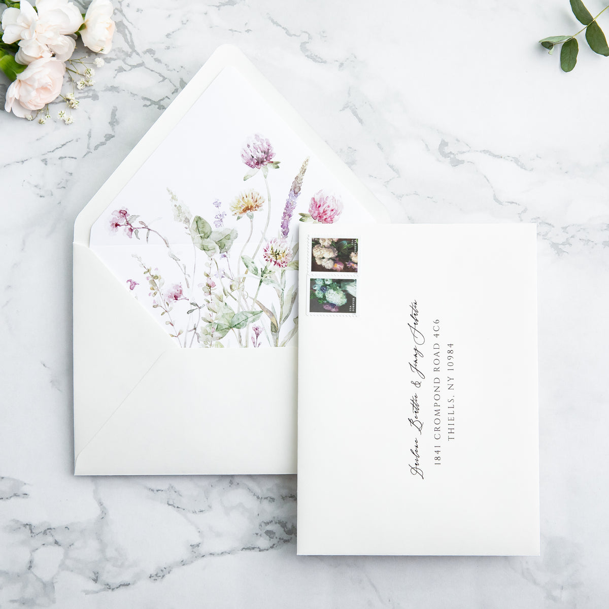 PONATIA 50 Pieces Ivory & Wild Flower Liner Euro Flap Envelopes for  Wedding Invitation Card
