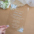 PONATIA 1mm/0.04'' Clear Acrylic Blue Floral Wedding Invitation Cards  and Ivory Envelopes