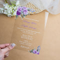 PONATIA 1mm/0.04'' Clear Acrylic Flower Wedding Invitation Cards  and Lilac Envelopes