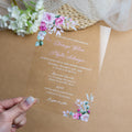 PONATIA 1mm/0.04'' Clear Acrylic Flower Wedding Invitation Cards  and Dusty Rose Envelopes