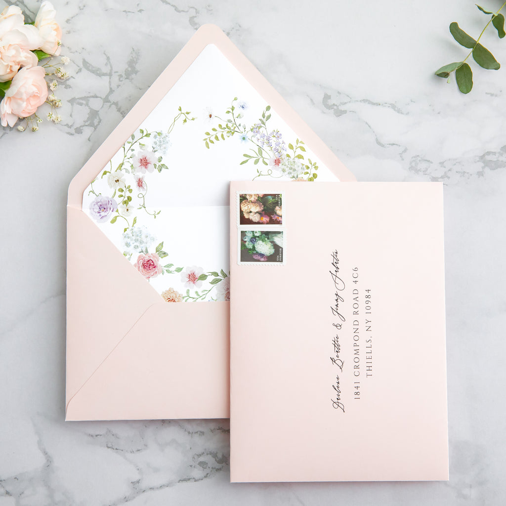 PONATIA 50 Pieces Blush Pink Liner Euro Flap Envelopes for  Wedding Invitation Card