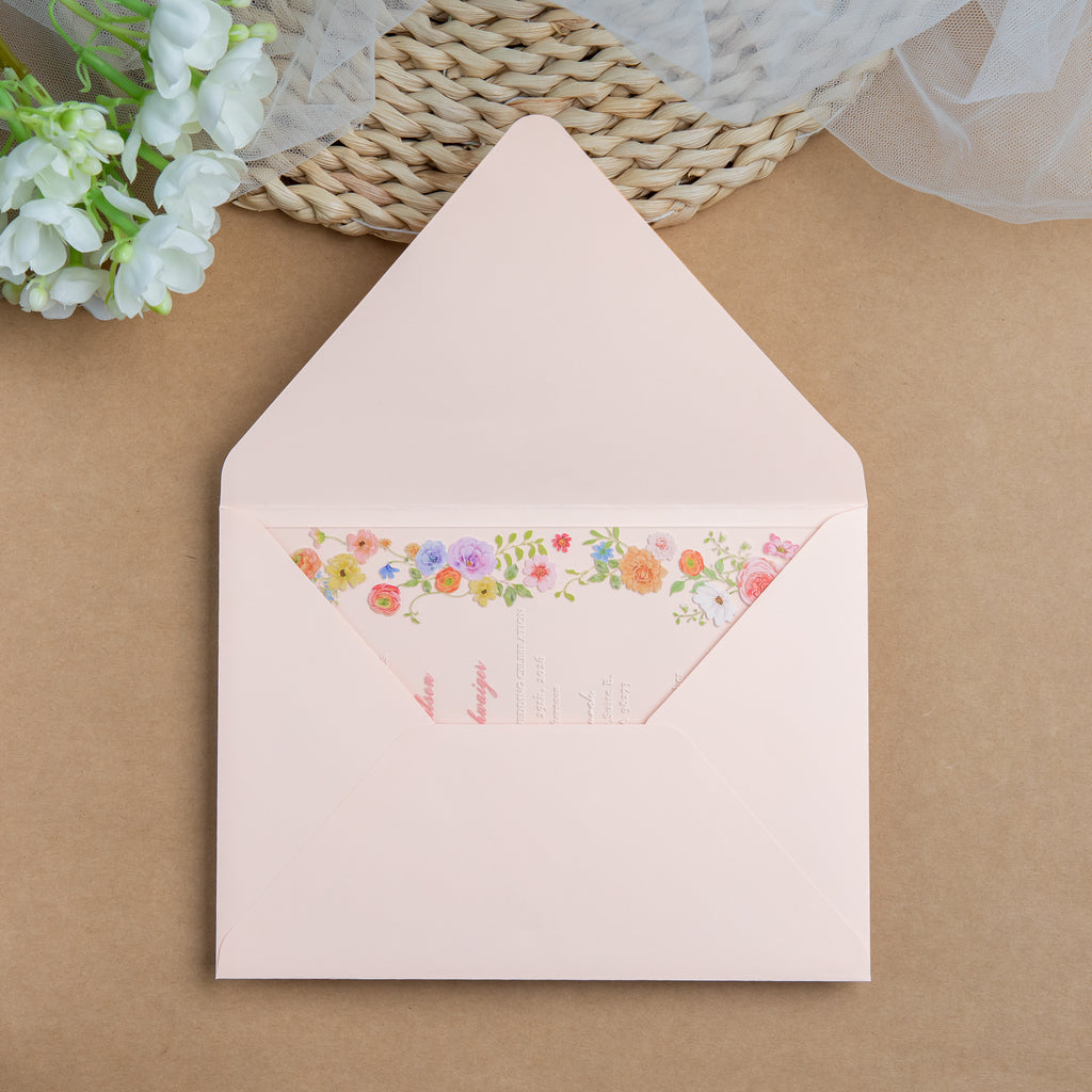 PONATIA 1mm/0.04'' Clear Acrylic Floral Wedding Invitation Cards  and Light Pink Envelopes