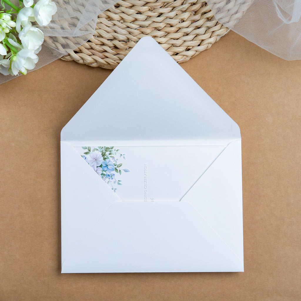 PONATIA 1mm/0.04'' Clear Acrylic Blue Flower Wedding Invitation Cards  and Ivory Envelopes