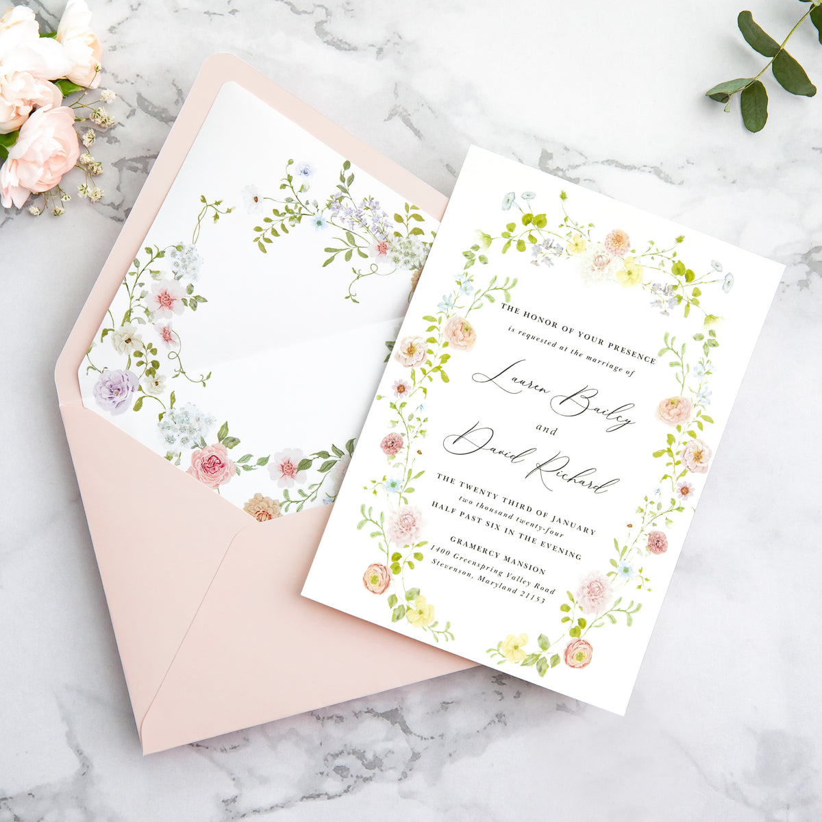PONATIA 50 Pieces Blush Pink Liner Euro Flap Envelopes for  Wedding Invitation Card