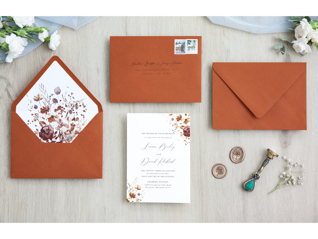 PONATIA 50 Pieces Burnt Orange Liner Euro Flap Envelopes for  Wedding Invitation Card