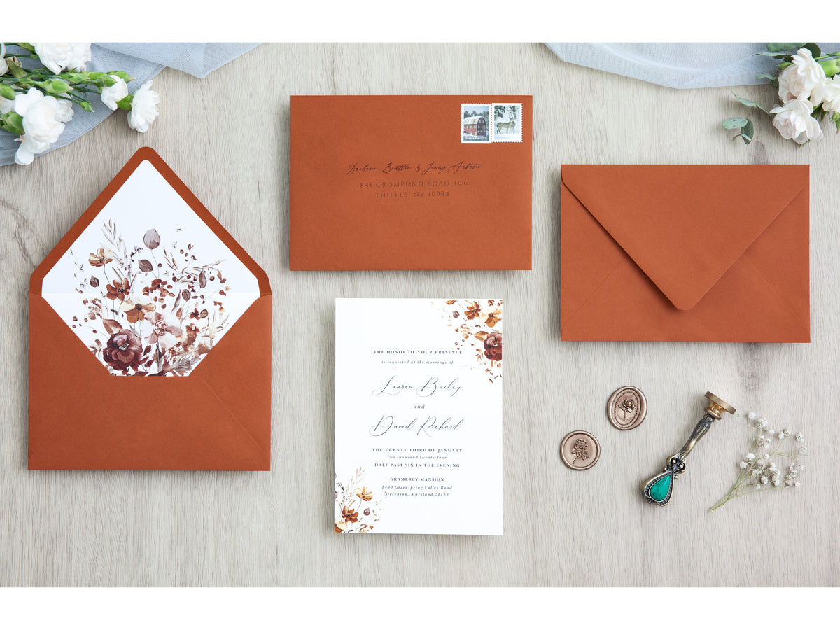 PONATIA 50 Pieces Burnt Orange Liner Euro Flap Envelopes for  Wedding Invitation Card