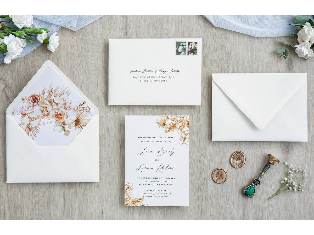 PONATIA 50 Pieces Ivory & Boho Floral Liner Euro Flap Envelopes for  Wedding Invitation Card