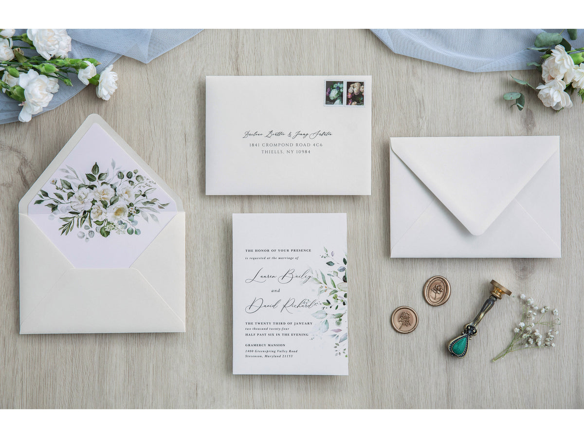 PONATIA 50 Pieces Ivory & White flower Liner Euro Flap Envelopes for  Wedding Invitation Card