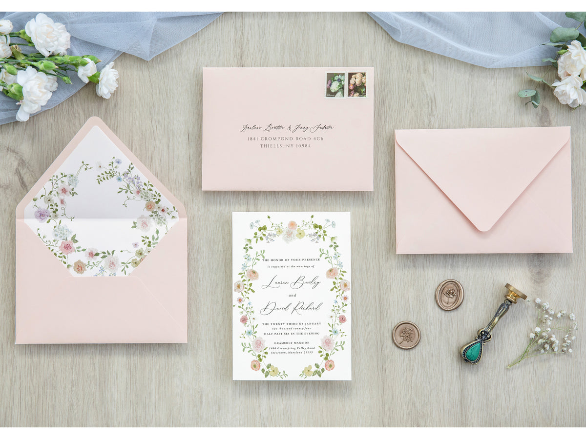 PONATIA 50 Pieces Blush Pink Liner Euro Flap Envelopes for  Wedding Invitation Card