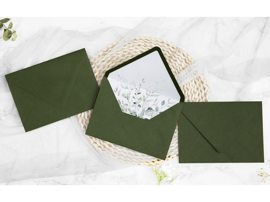 PONATIA 50 Pieces Olive Green Liner Euro Flap Envelopes for  Wedding Invitation Card