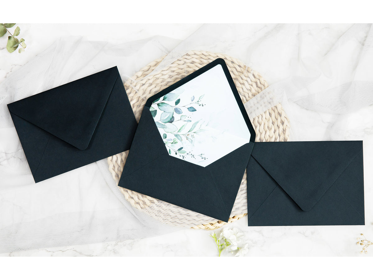 PONATIA 50 Pieces Black Liner Euro Flap Envelopes for  Wedding Invitation Card