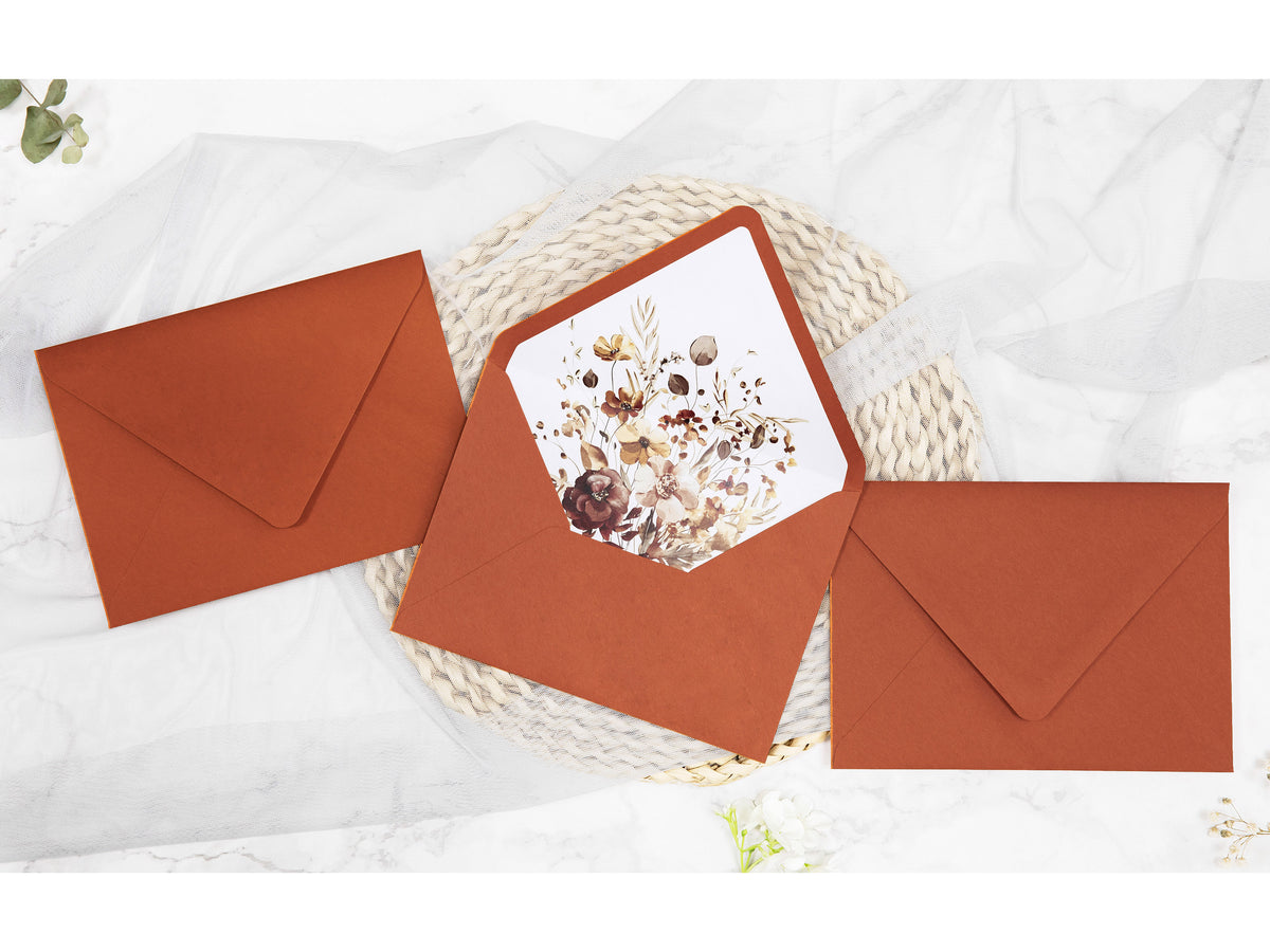 PONATIA 50 Pieces Burnt Orange Liner Euro Flap Envelopes for  Wedding Invitation Card