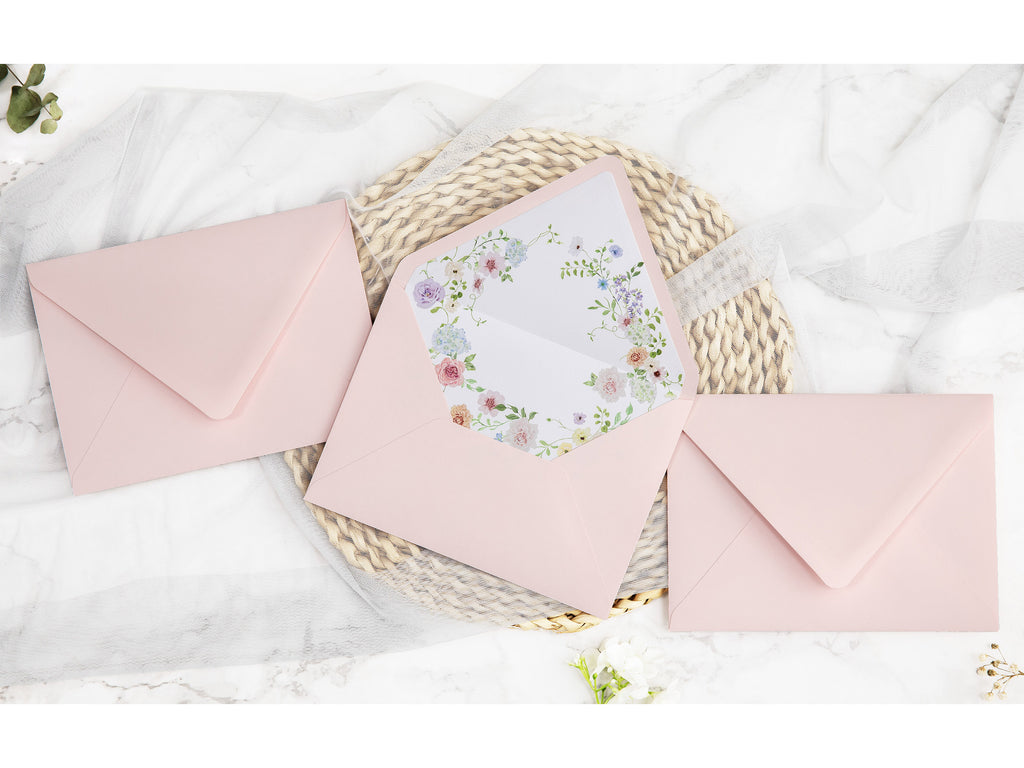 PONATIA 50 Pieces Blush Pink Liner Euro Flap Envelopes for  Wedding Invitation Card